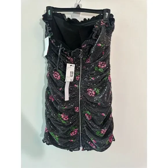 For Love & Lemons every rose   Strapless Sequin Mini Dress Black Size M - Picture 4 of 7